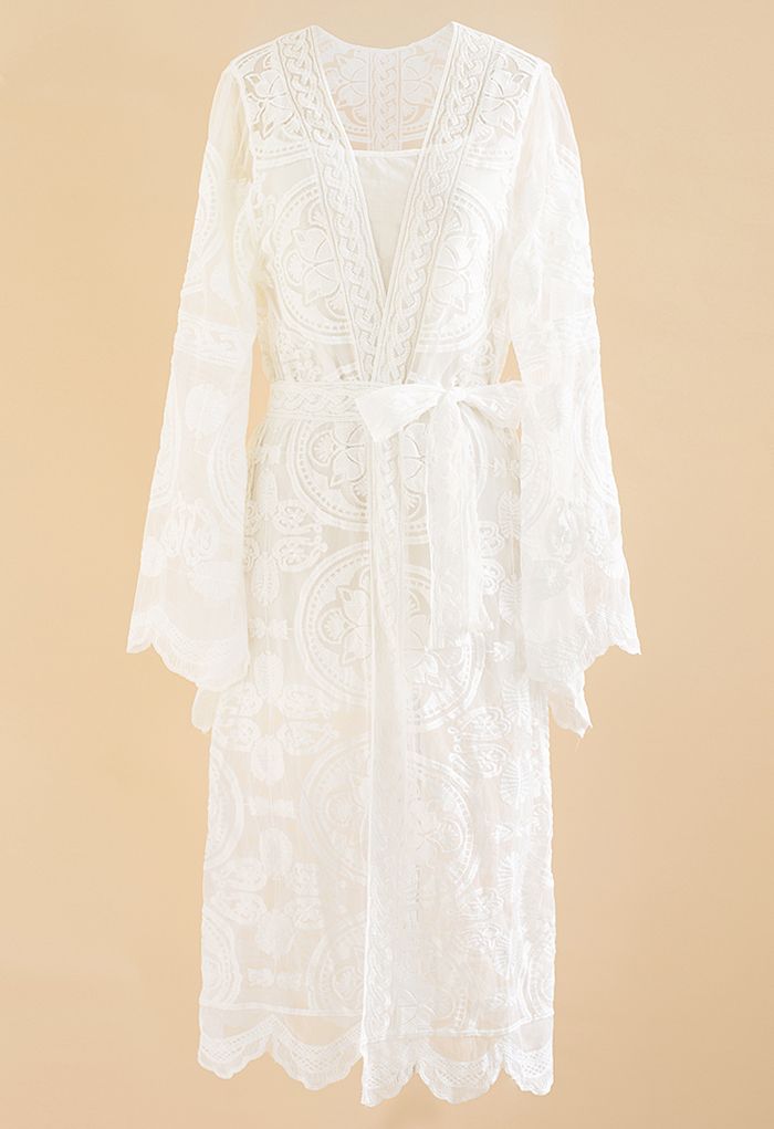 Flare Sleeves Self-Tie Sash Kimono