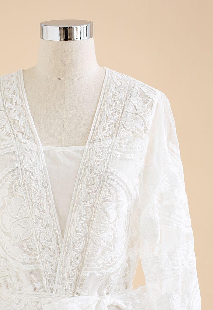 Flare Sleeves Self-Tie Sash Kimono