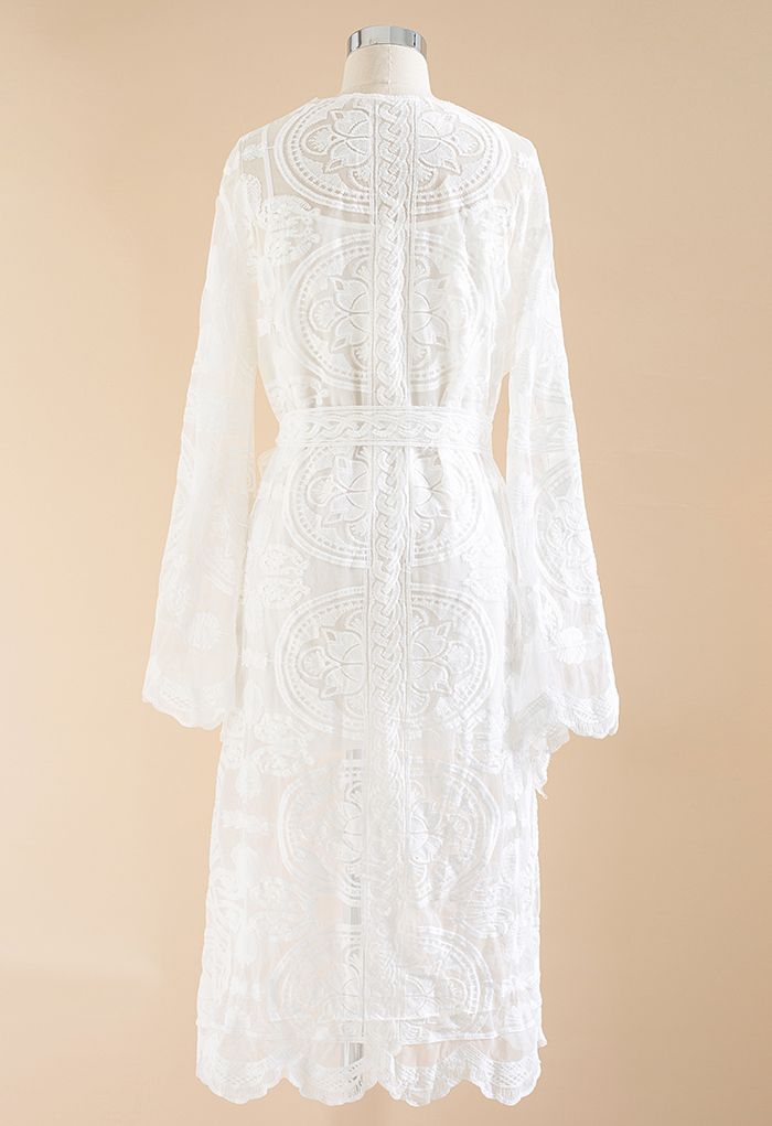 Flare Sleeves Self-Tie Sash Kimono