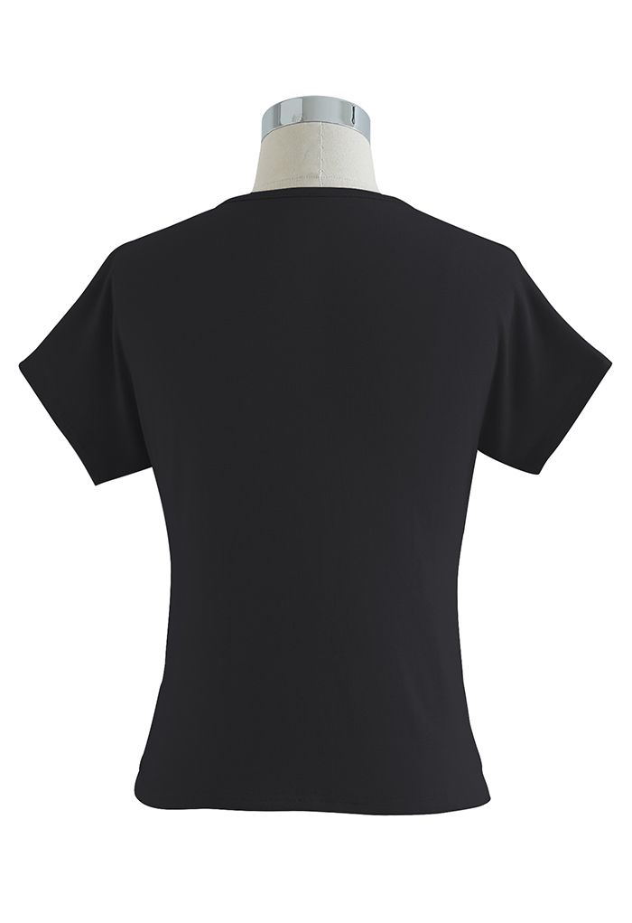 Ultra-Soft Short-Sleeve Cotton Wrap Top in Black