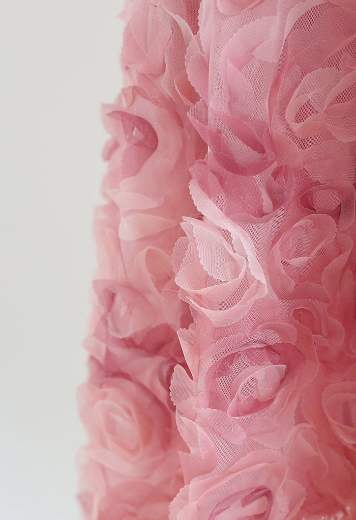 3D Pinky Rose Mesh Tulle Skirt