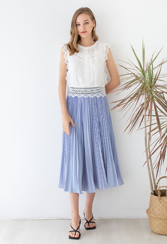 Crochet Trim Sleeveless Lace Top in White