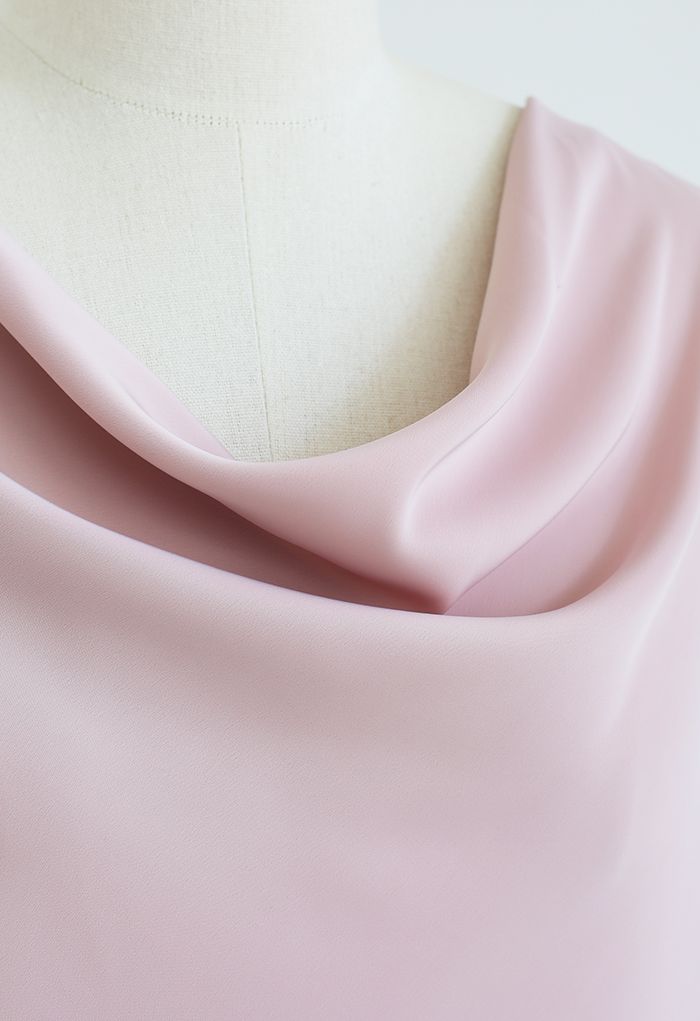Ruched Drape Satin Sleeveless Top in Pink