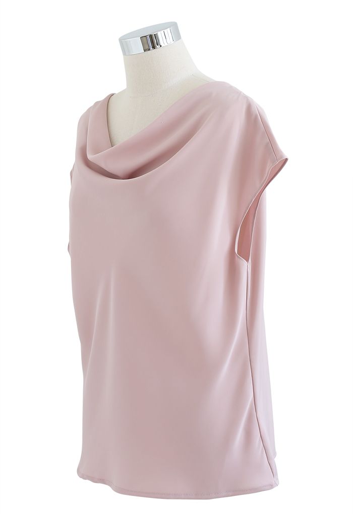 Ruched Drape Satin Sleeveless Top in Pink