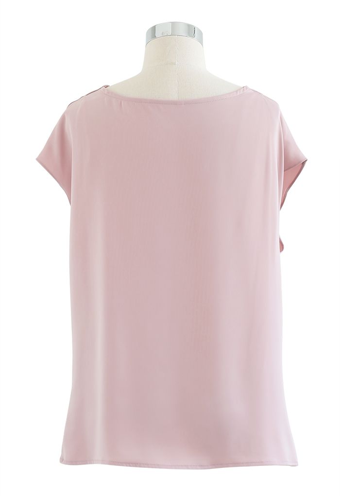 Ruched Drape Satin Sleeveless Top in Pink