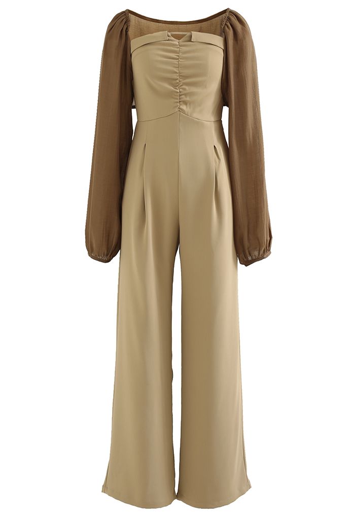 Strapless Jumpsuit and Bolero Shrug Top Set in Caramel