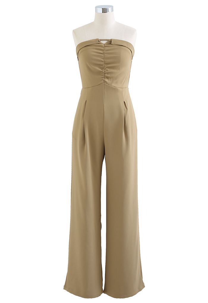 Strapless Jumpsuit and Bolero Shrug Top Set in Caramel