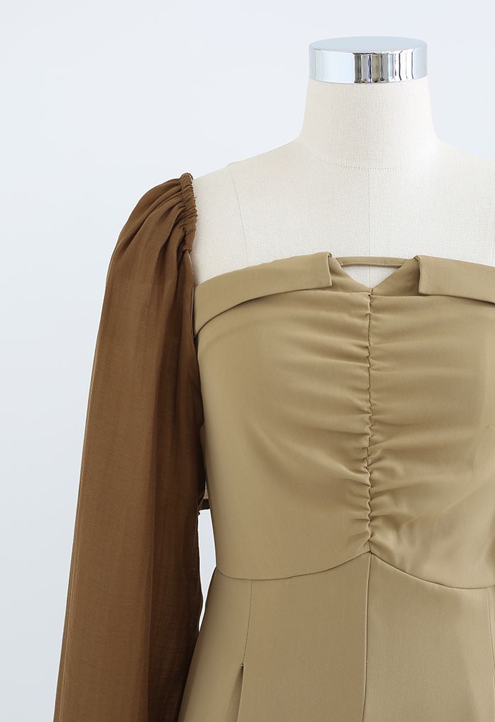Strapless Jumpsuit and Bolero Shrug Top Set in Caramel