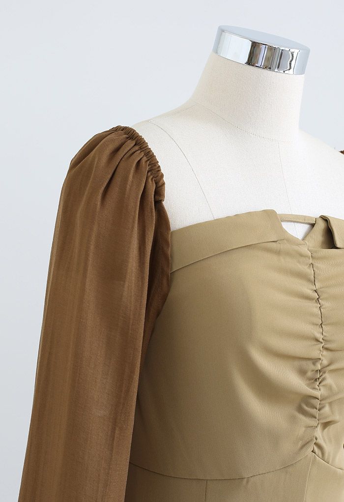 Strapless Jumpsuit and Bolero Shrug Top Set in Caramel