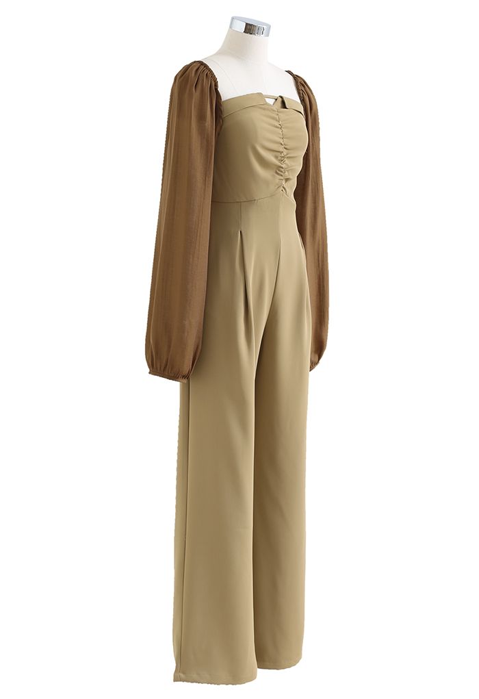 Strapless Jumpsuit and Bolero Shrug Top Set in Caramel