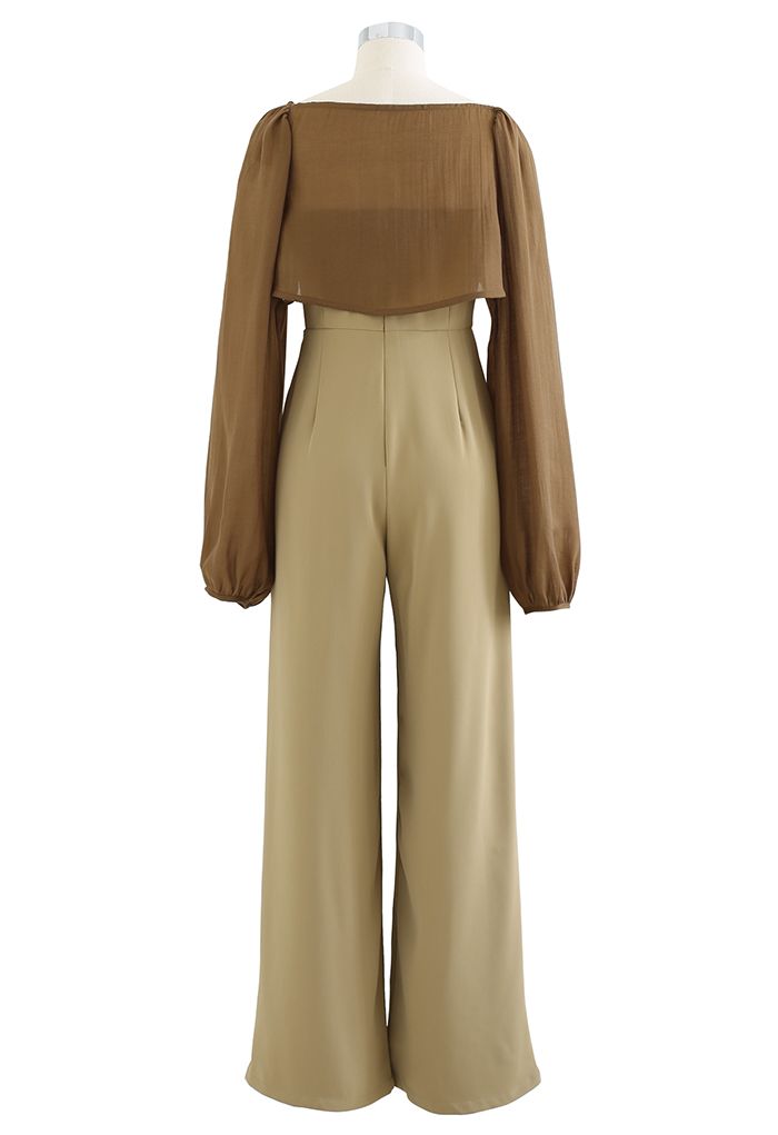 Strapless Jumpsuit and Bolero Shrug Top Set in Caramel