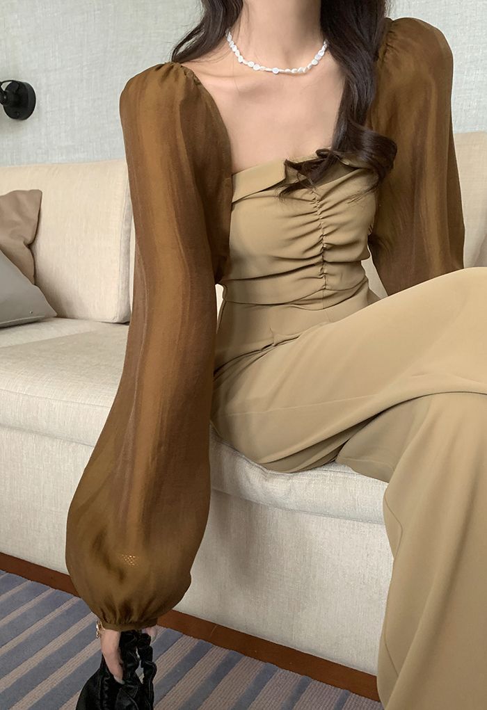 Strapless Jumpsuit and Bolero Shrug Top Set in Caramel