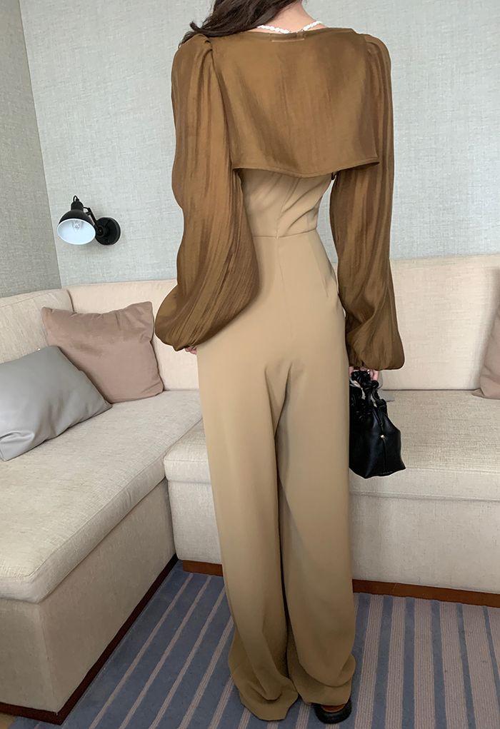 Strapless Jumpsuit and Bolero Shrug Top Set in Caramel