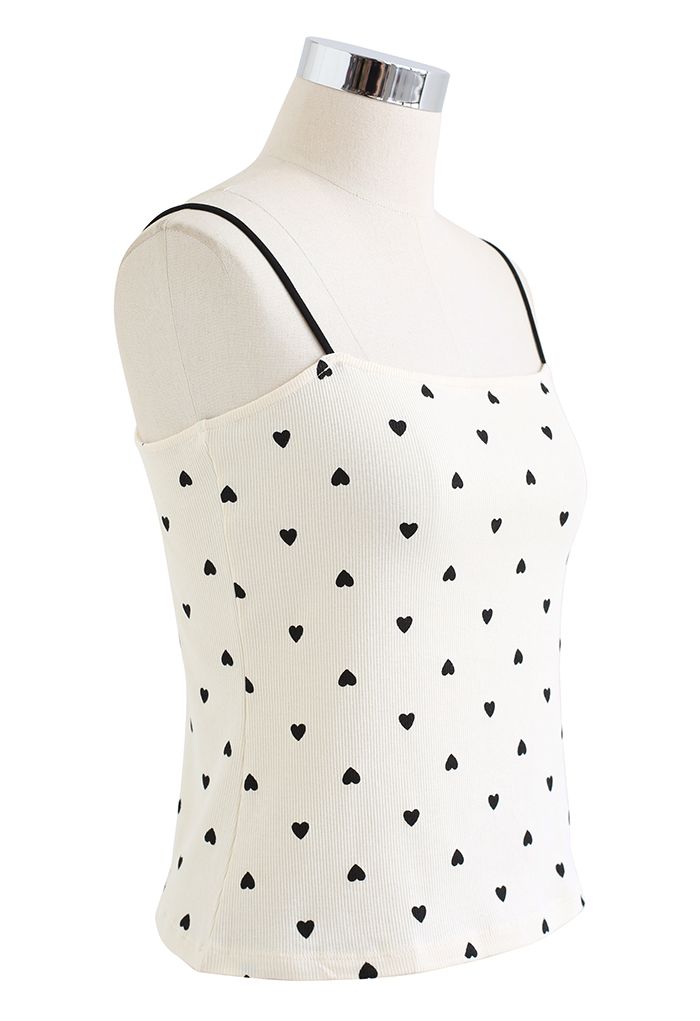 Little Heart Ribbed Cami Top in Cream