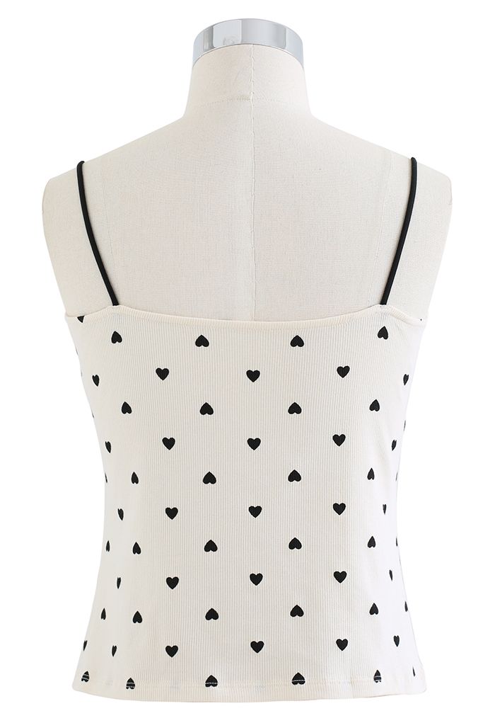 Little Heart Ribbed Cami Top in Cream