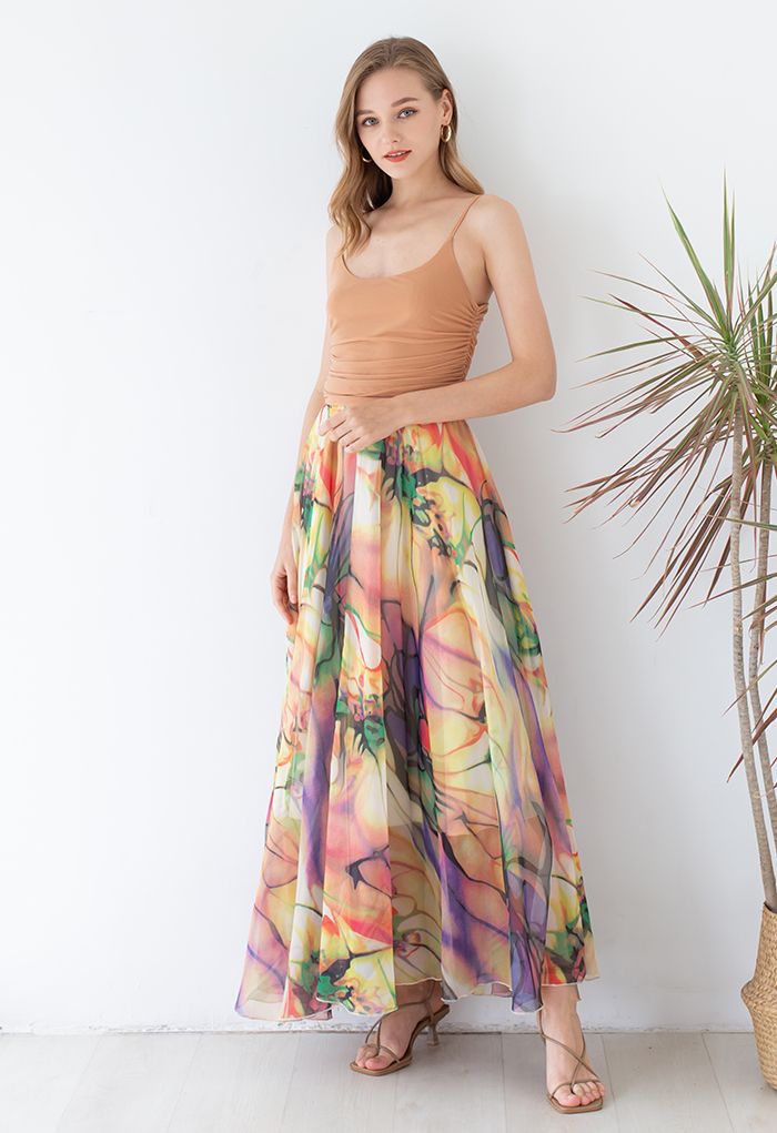 Richly Tinting Watercolor Maxi Skirt
