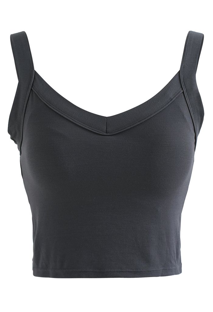 Soft V-Neck Crop Tank Top in Smoke