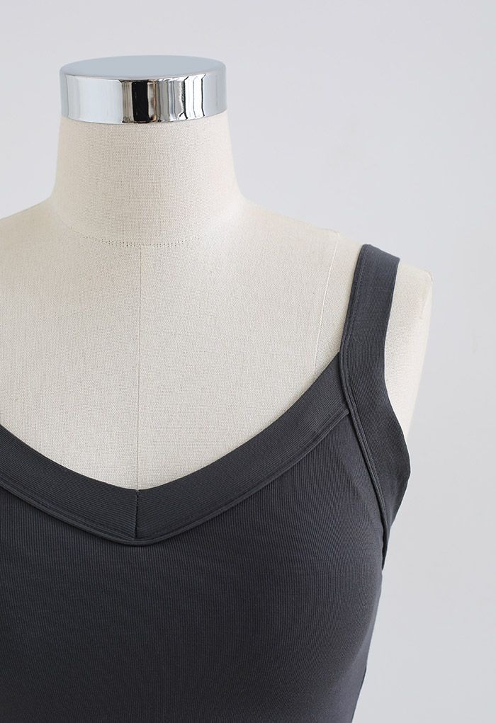 Soft V-Neck Crop Tank Top in Smoke
