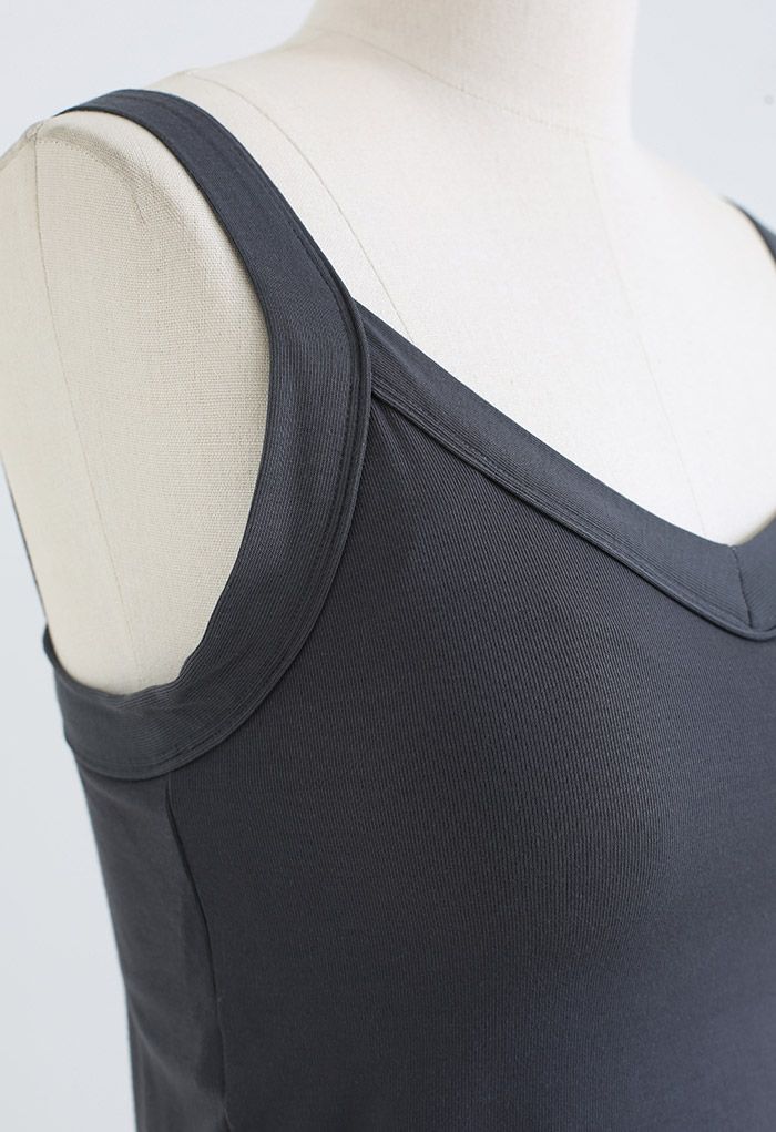 Soft V-Neck Crop Tank Top in Smoke