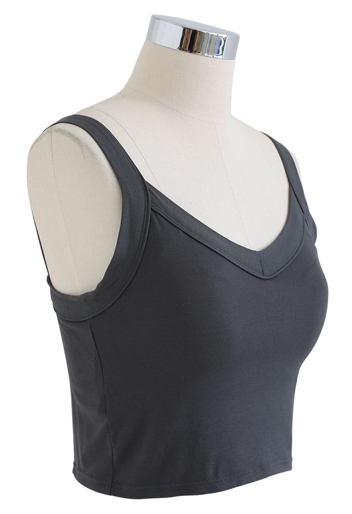 Soft V-Neck Crop Tank Top in Smoke