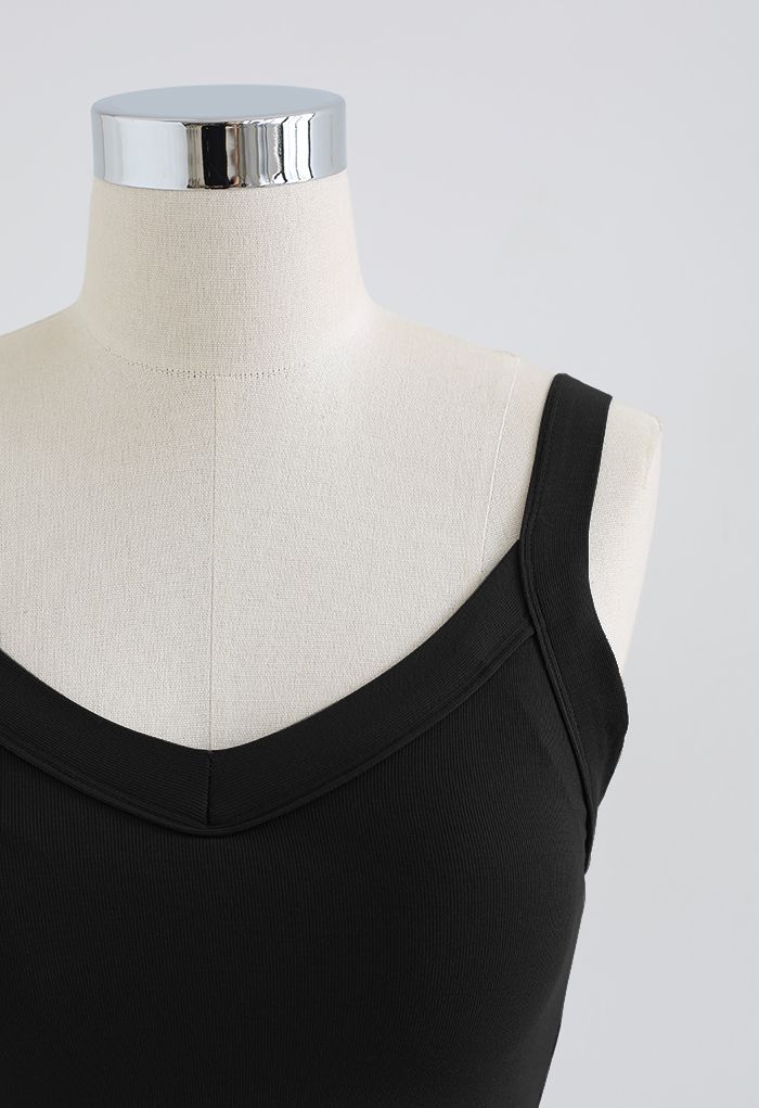 Soft V-Neck Crop Tank Top in Black