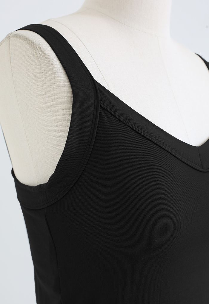 Soft V-Neck Crop Tank Top in Black