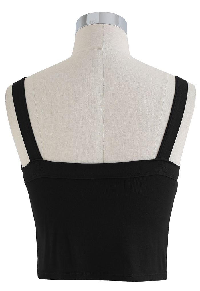 Soft V-Neck Crop Tank Top in Black