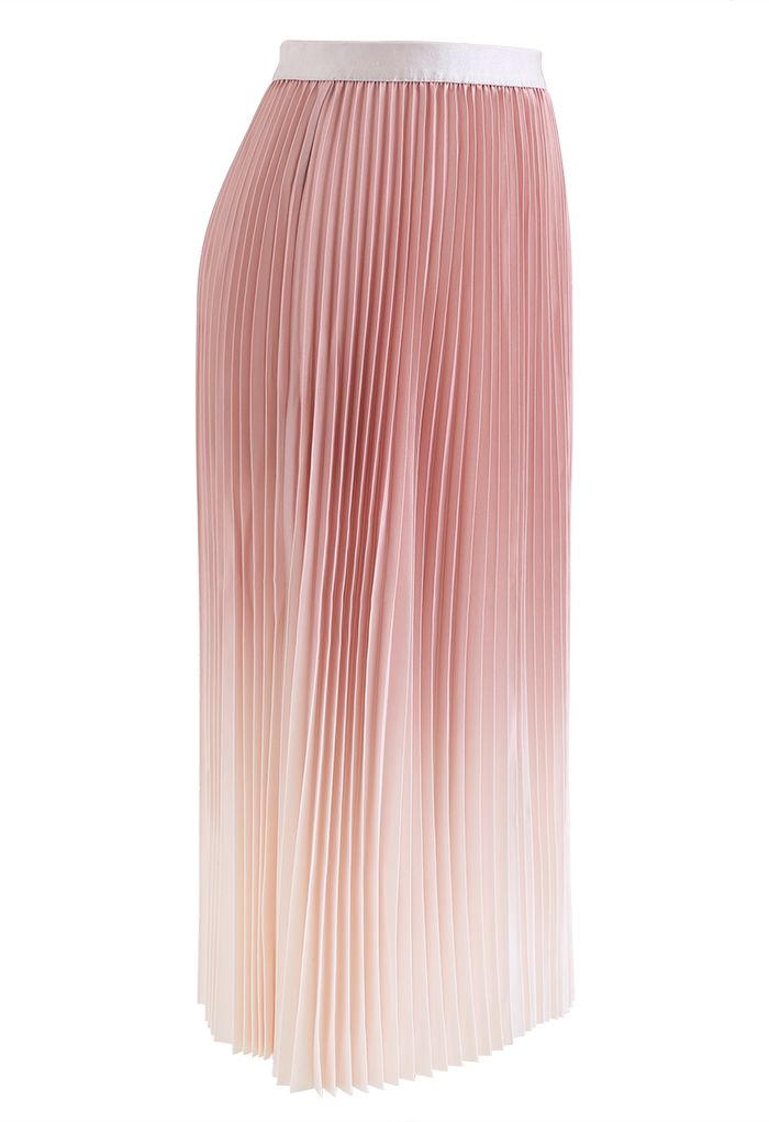 Coral Gradient Pleated Midi Skirt
