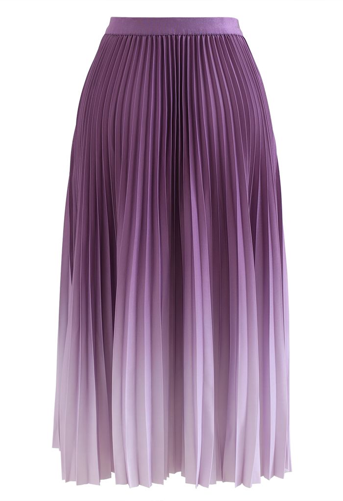 Purple Gradient Pleated Midi Skirt