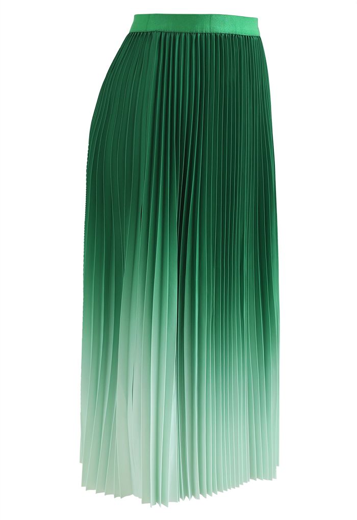 Green Gradient Pleated Midi Skirt
