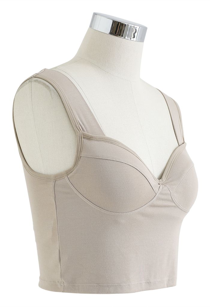 Solid Color Bustier Tank Top in Taupe
