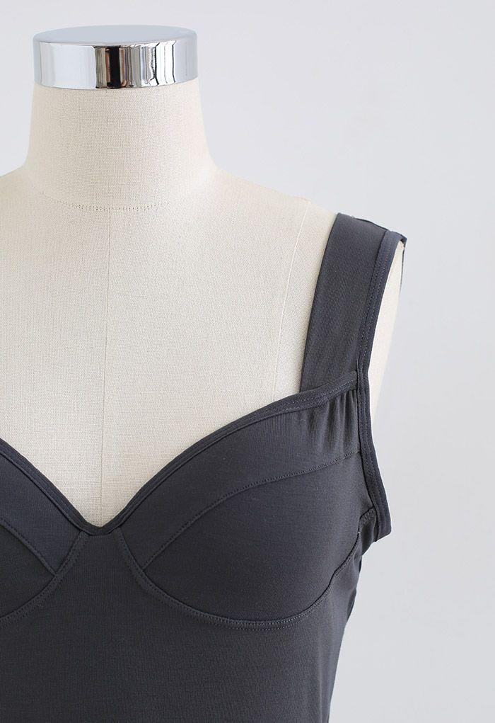 Solid Color Bustier Tank Top in Smoke