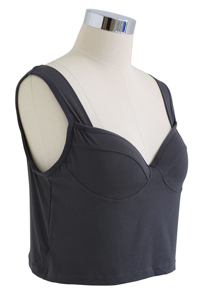Solid Color Bustier Tank Top in Smoke
