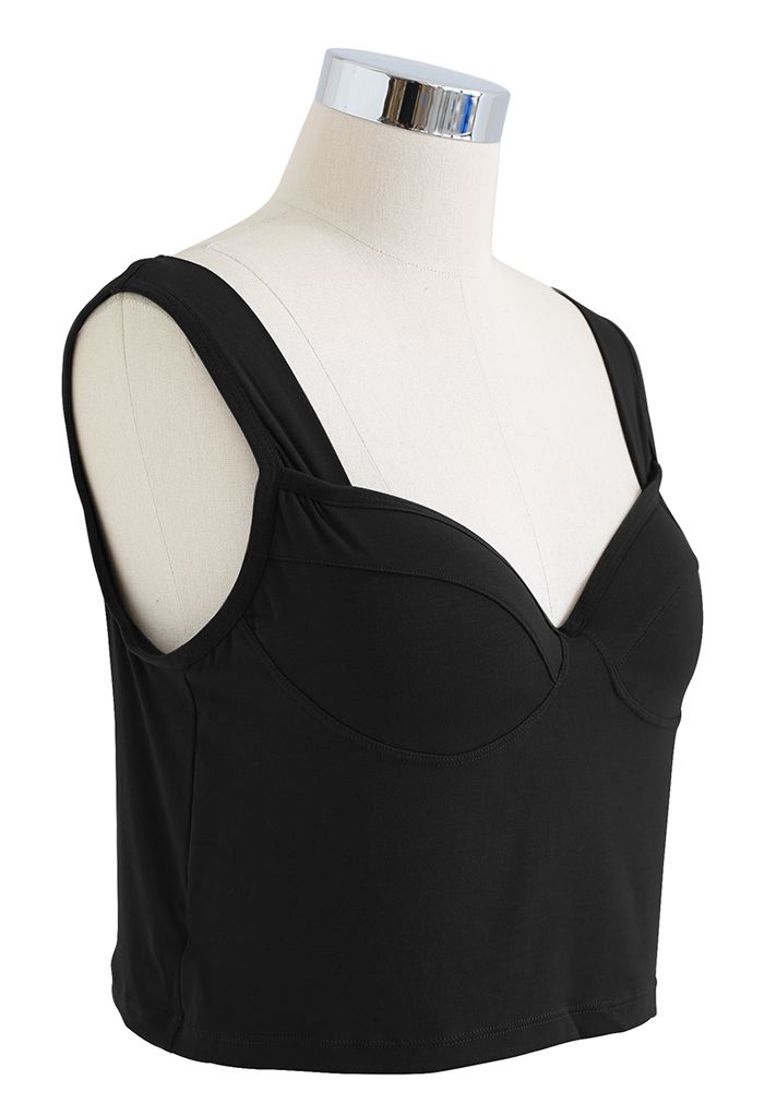 Solid Color Bustier Tank Top in Black