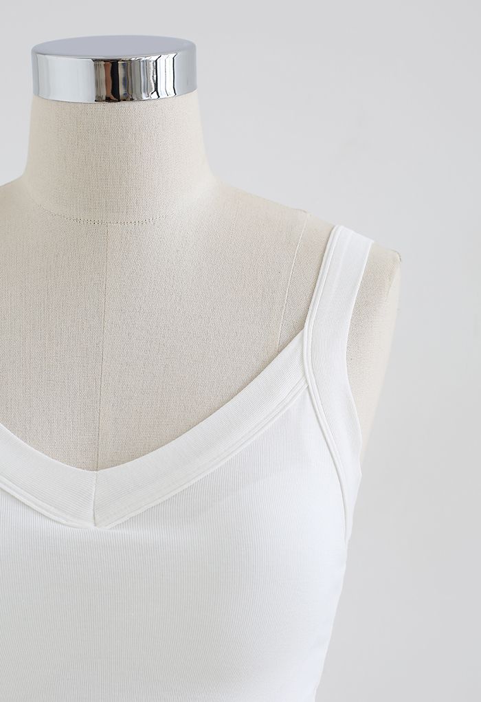 Soft V-Neck Crop Tank Top in White