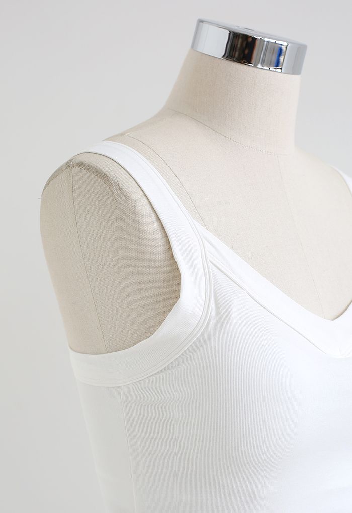 Soft V-Neck Crop Tank Top in White