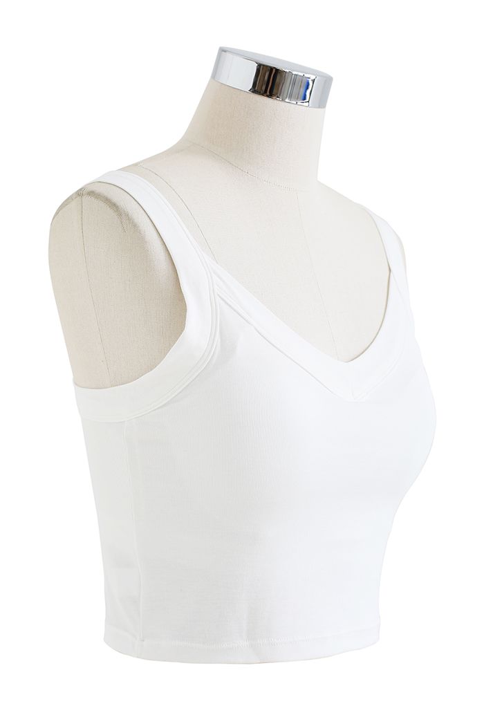 Soft V-Neck Crop Tank Top in White