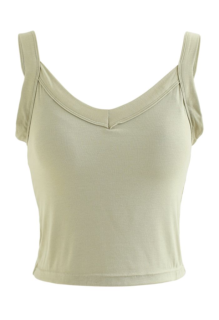 Soft V-Neck Crop Tank Top in Pea Green