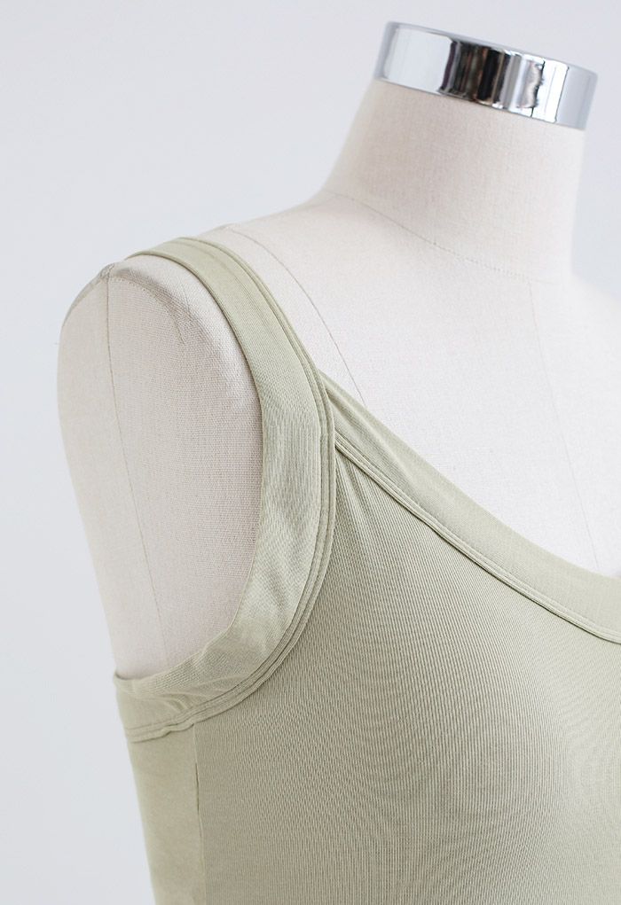 Soft V-Neck Crop Tank Top in Pea Green