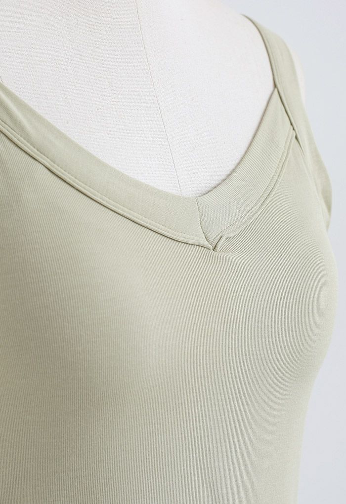 Soft V-Neck Crop Tank Top in Pea Green