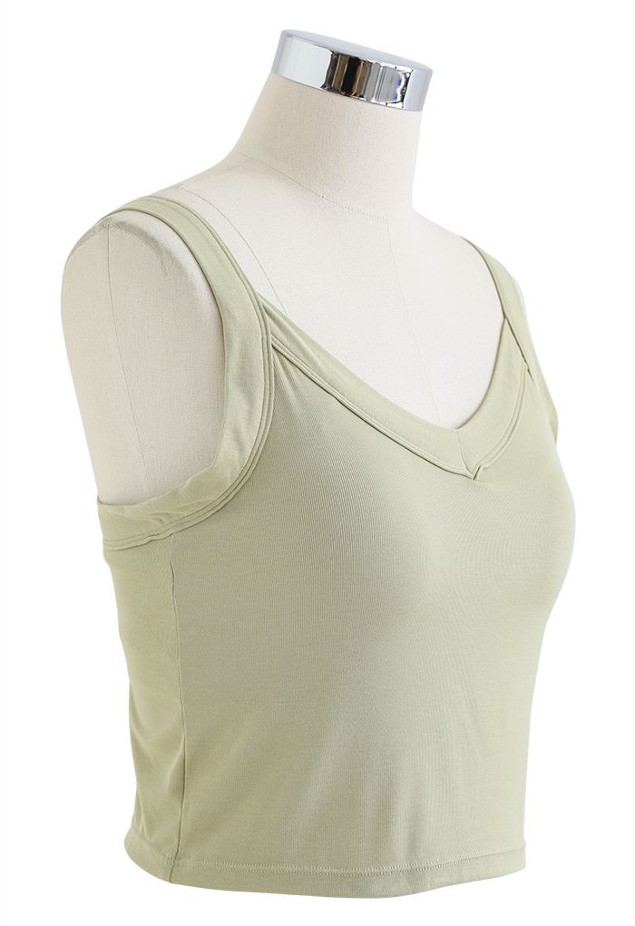 Soft V-Neck Crop Tank Top in Pea Green