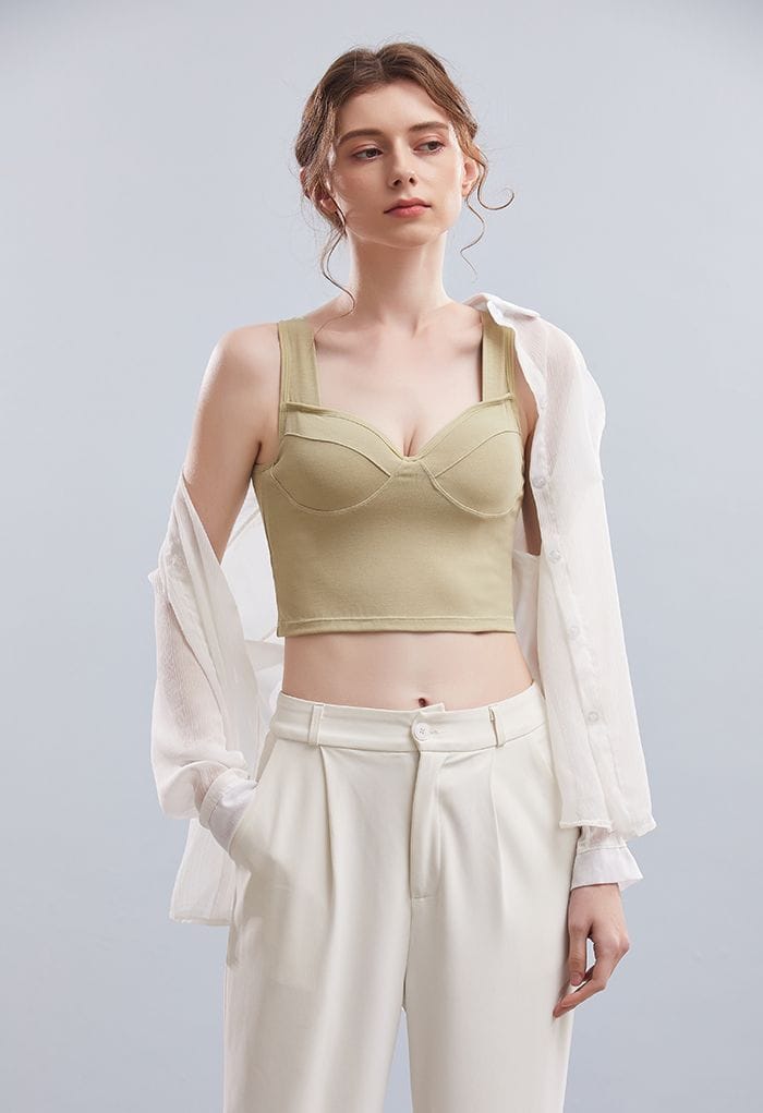 Solid Color Bustier Tank Top in Pea Green