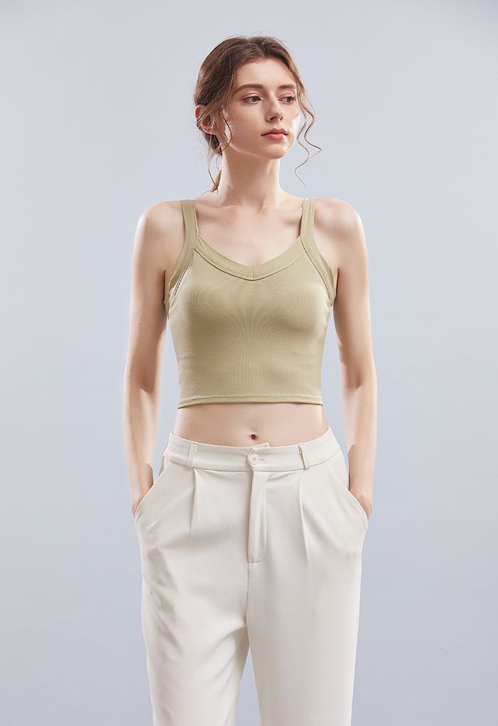 Soft V-Neck Crop Tank Top in Pea Green
