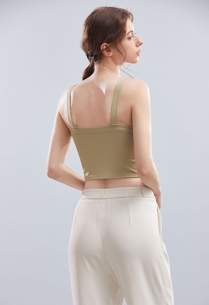 Soft V-Neck Crop Tank Top in Pea Green