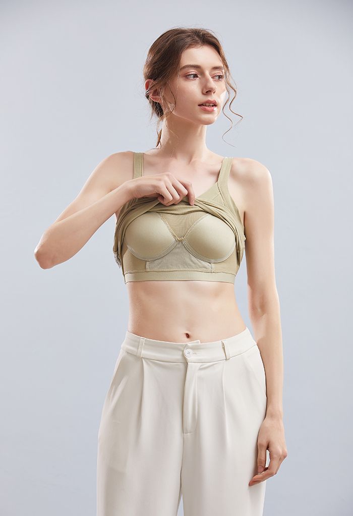Soft V-Neck Crop Tank Top in Pea Green