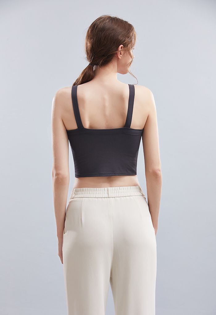 Soft V-Neck Crop Tank Top in Smoke