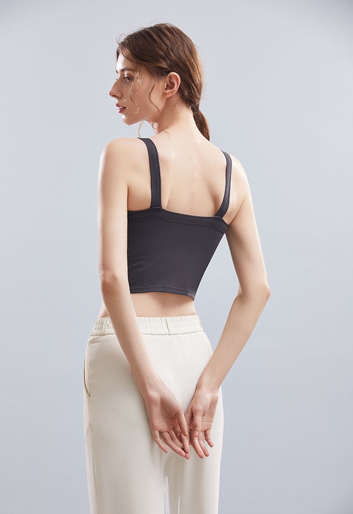 Soft V-Neck Crop Tank Top in Smoke