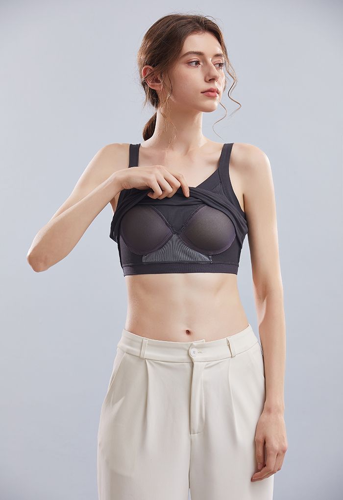 Soft V-Neck Crop Tank Top in Smoke