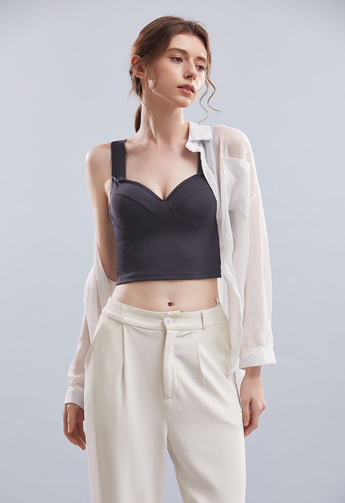 Solid Color Bustier Tank Top in Smoke