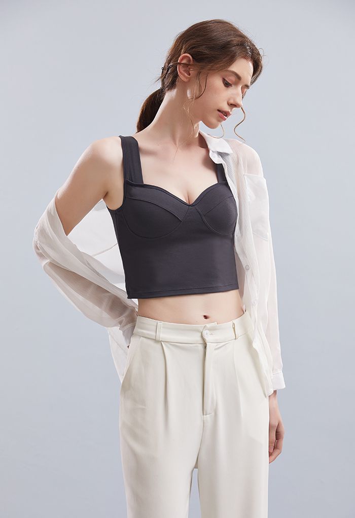 Solid Color Bustier Tank Top in Smoke